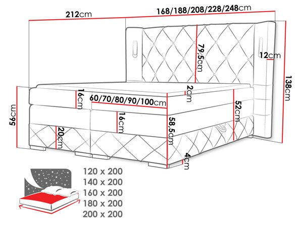 Hotelová manželská postel 200x200 BUELTON - béžová + topper ZDARMA