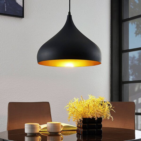 Lindby Závěsná lampa Ritana, černo-zlatá, kov, Ø 31cm, E27, stmívatelný, Černá, Obývací pokoj / jídelna, Hliník, Moderní