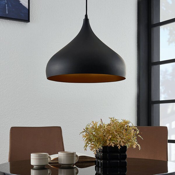 Lindby Závěsná lampa Ritana, černo-zlatá, kov, Ø 31cm, E27, stmívatelný, Černá, Obývací pokoj / jídelna, Hliník, Moderní