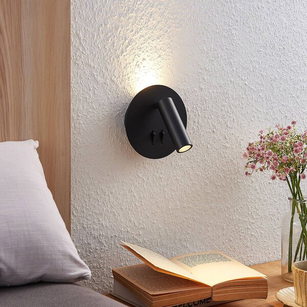 Lucande LED nástěnné svítidlo Magya, černé 2 světla, kulaté, Černá, Obývací pokoj / jídelna, Hliník, Moderní, Nástěnné svítidlo / světlem dolů