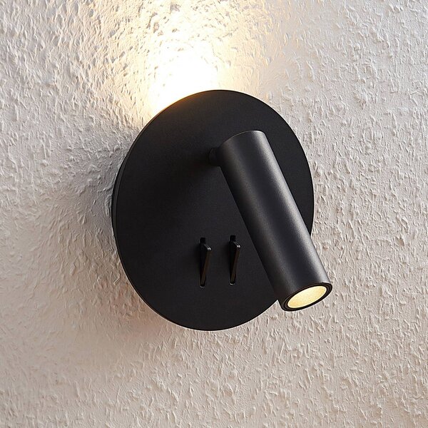 Lucande LED nástěnné svítidlo Magya, černé 2 světla, kulaté, Černá, Obývací pokoj / jídelna, Hliník, Moderní, Nástěnné svítidlo / světlem dolů