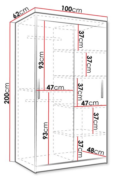 Úzká šatní skříň 100 cm se šuplíky DERO - tmavý ořech / černá