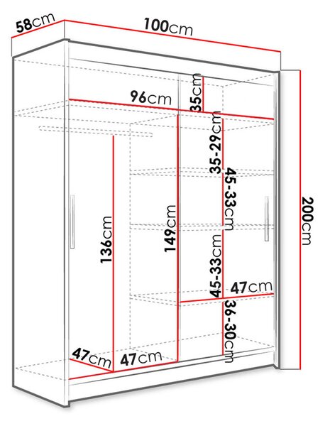 Úzká zrcadlová šatní skříň 100 cm ARAPO 3 - bílá