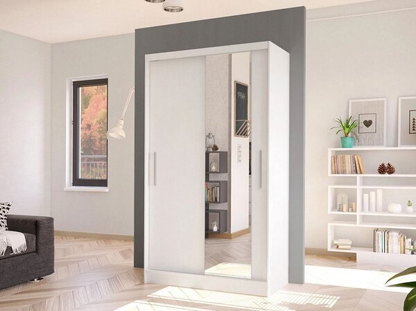 Úzká zrcadlová šatní skříň 100 cm ARAPO 3 - bílá