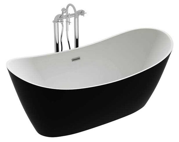 BPS-koupelny Volně stojící akrylátová vana HYD-RIC513A 150x75 bílá/černá, odtokový komplet chrom