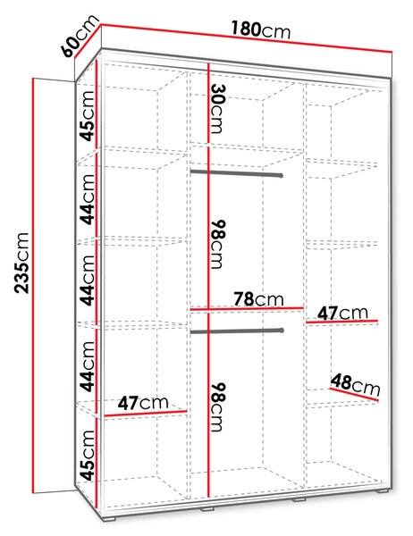 Velká šatní skříň 180 cm HERONA - kašmír / černá