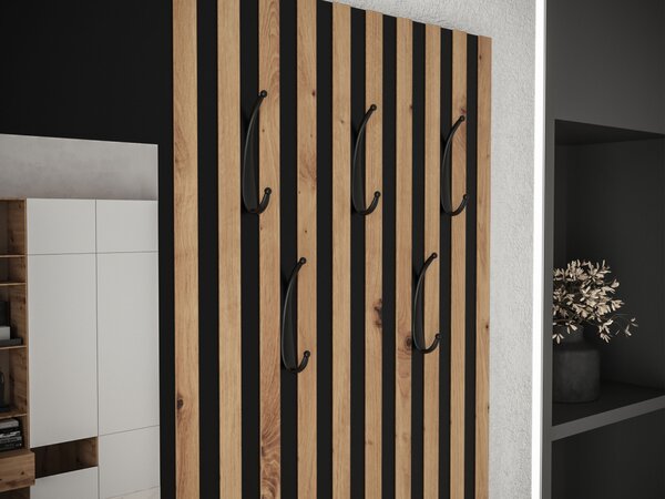 Předsíňová stěna se zrcadlem BRUTTO - artisan / černá / světlá béžová