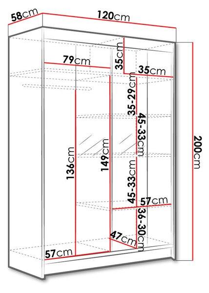 Úzká šatní skříň 120 cm se zrcadlem SAMANRE 2 - dub sonoma