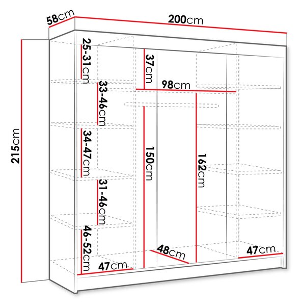 Široká šatní skříň 200 cm s posuvnými dveřmi SANARE 6 - kašmír