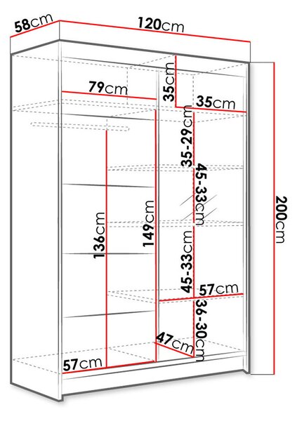Vysoká šatní skříň 120 cm se zrcadlem SAMANRE 3 - dub artisan / černá