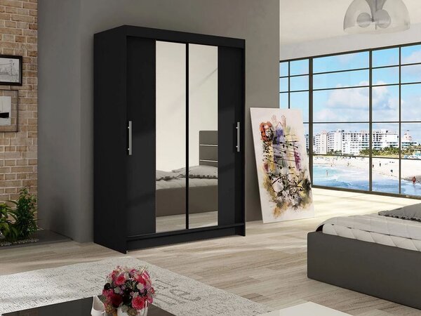 Šatní skříň se zrcadlem 120 cm GASPARA 2 - černá