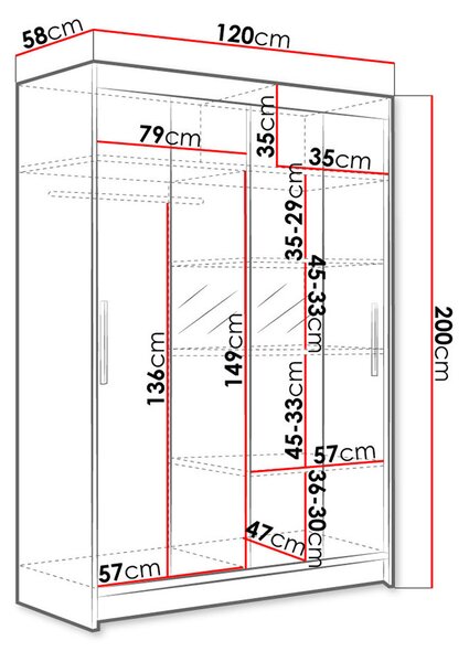Šatní skříň se zrcadlem 120 cm GASPARA 2 - černá