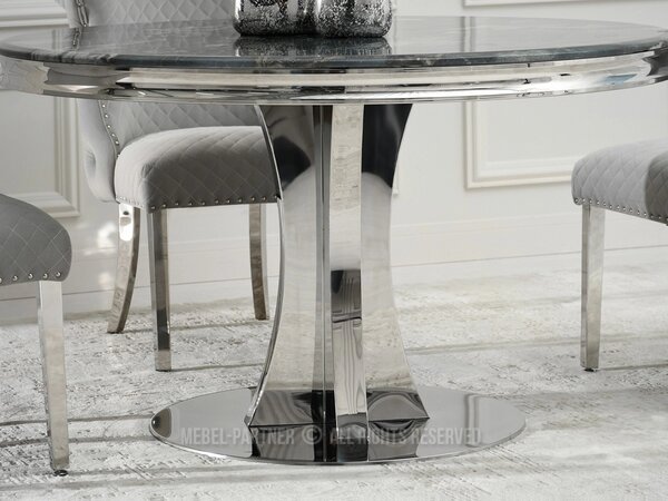 Designový kulatý stůl EBONY - šedomodrý / chrom