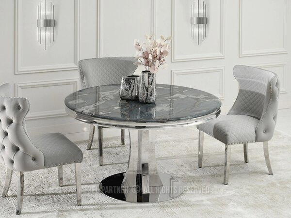 Designový kulatý stůl EBONY - šedomodrý / chrom