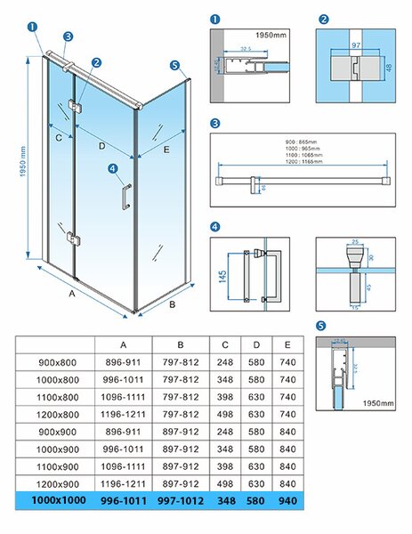 BPS-koupelny Čtvercový sprchový kout HYD-SK01D 100x100 černá/transparent + vanička HYD-SSV-ST06A černá