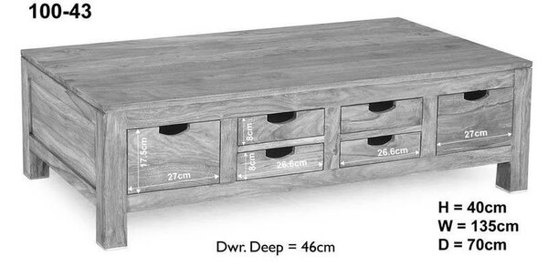 GREY WOOD konferenční stolek 135x70 cm, masivní indický palisandr