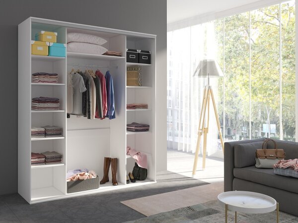 Šatní skříň 204 cm se zrcadlem AMBOY 3 - bílá
