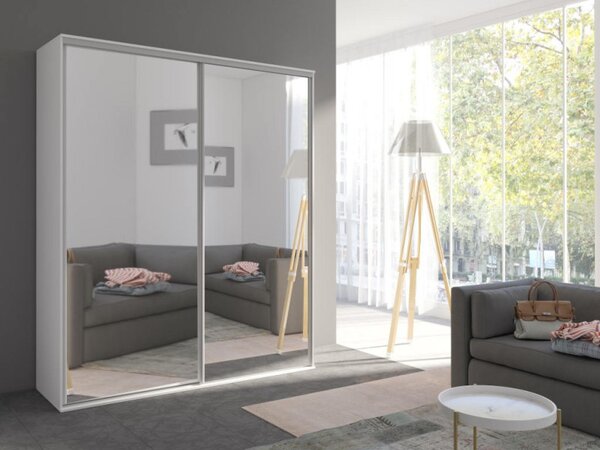 Šatní skříň 204 cm se zrcadlem AMBOY 3 - bílá