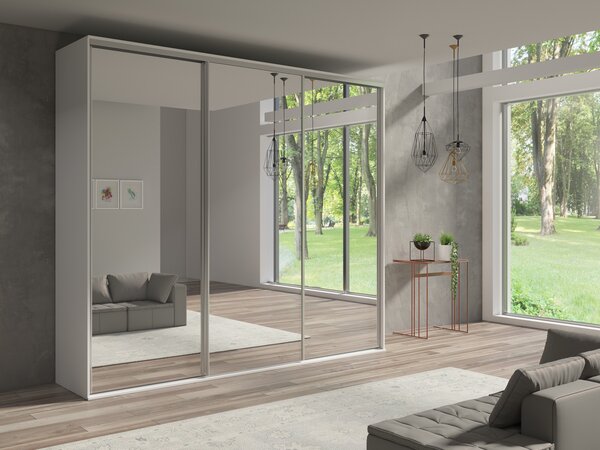 Šatní skříň 277 cm se zrcadly AMBOY 11 - bílá
