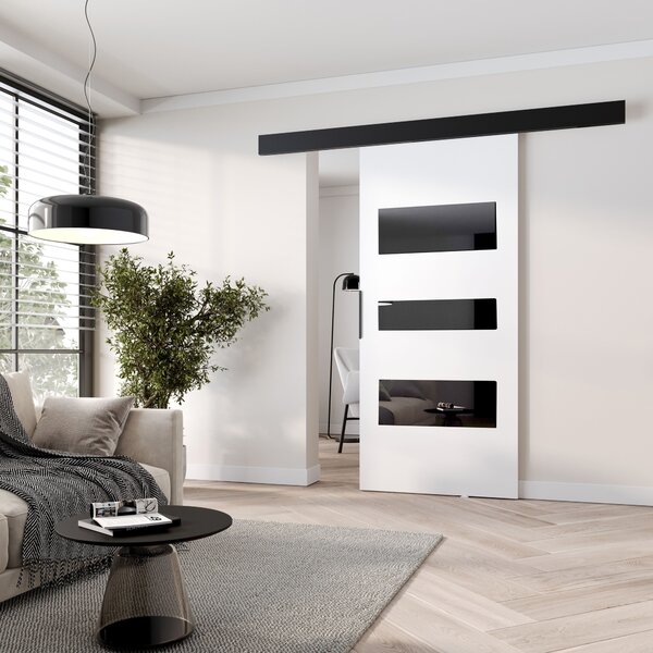 Posuvné dveře na stěnu BARRET 13 - 86 cm, bílé / černé
