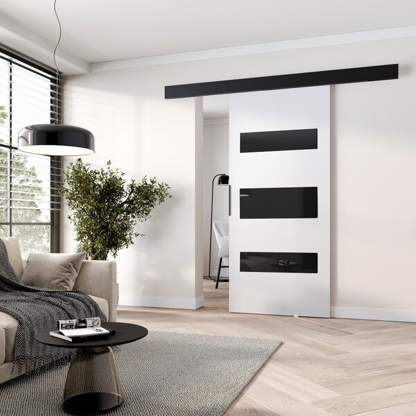 Posuvné interiérové dveře BARRET 14 - 106 cm, bílé / černé