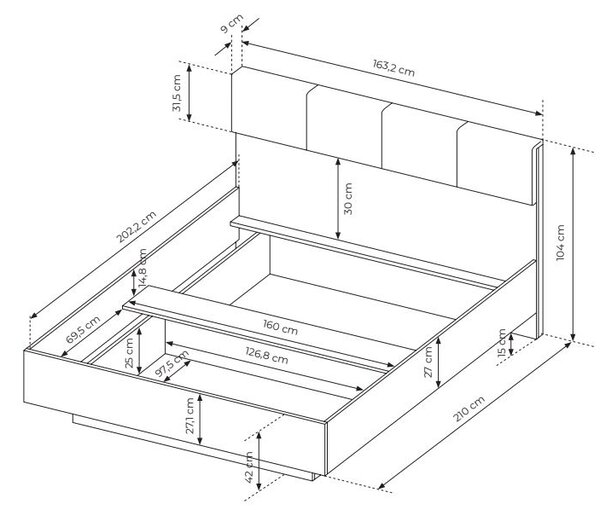 Manželská postel s úložným prostorem 160x200 REFORM - dub artisan / antracitová