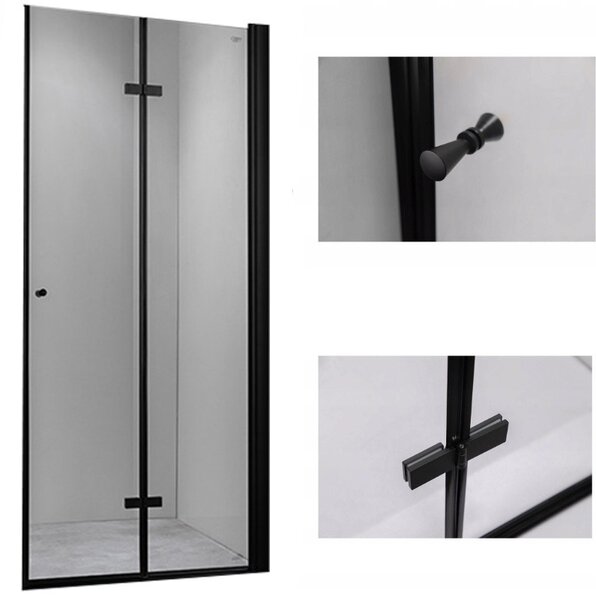 BPS-koupelny Zalamovací otočné sprchové dveře HYD-JSD01C 100 černá/transparent pro instalaci do niky - bez vaničky