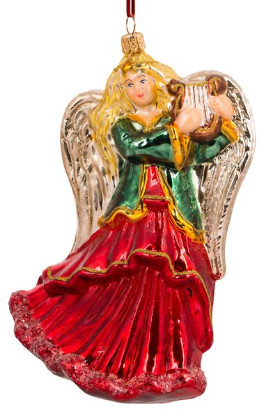Dům Vánoc Sběratelská skleněná ozdoba na stromeček Anděl s harfou 18 cm