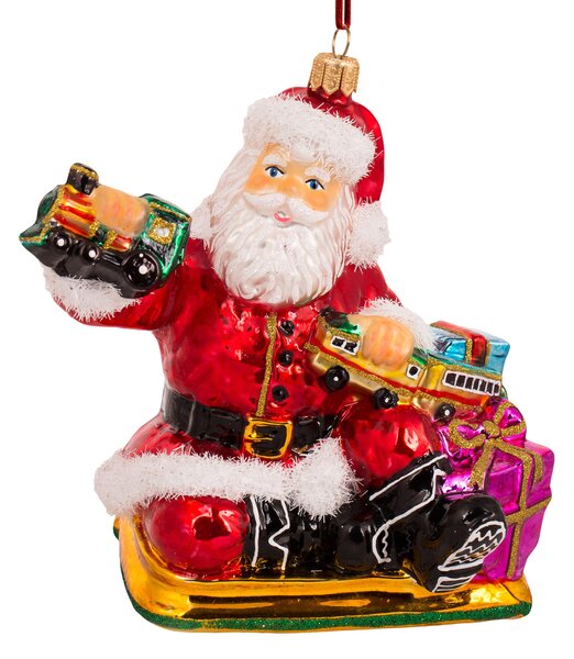 Dům Vánoc Sběratelská skleněná ozdoba na stromeček Santa hrající s lokomotivou 13 cm