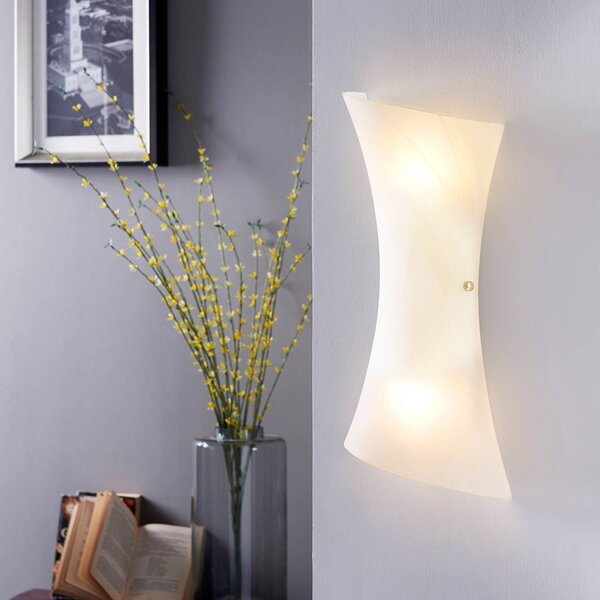 Lindby Nástěnné svítidlo Ebba, výška 39 cm, bílý alabastr, sklo, stmívatelný, Bílá / opál, Chodba, kov, Moderní