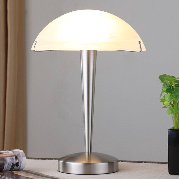 Lindby Stolní lampa Viola, dotykový vypínač, nikl matný, Bílá / opál, Ložnice, kov, Moderní