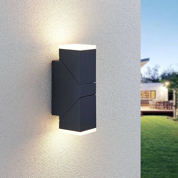 Lindby Nástěnné svítidlo LED Sally, 22 cm, antracit, IP54, Černá, Hliník, Moderní, Nástěnné svítidlo / světlem dolů