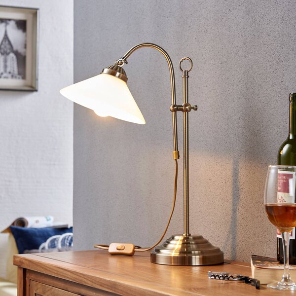 Lindby Stolní lampa Otis, starožitná mosaz, sklo, 60 cm, E14, Chodba, kov, Starožitný