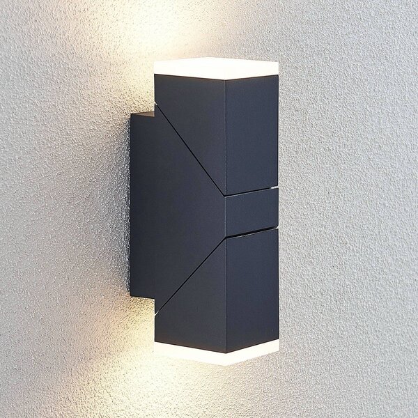 Lindby Nástěnné svítidlo LED Sally, 22 cm, antracit, IP54, Černá, Hliník, Moderní, Nástěnné svítidlo / světlem dolů