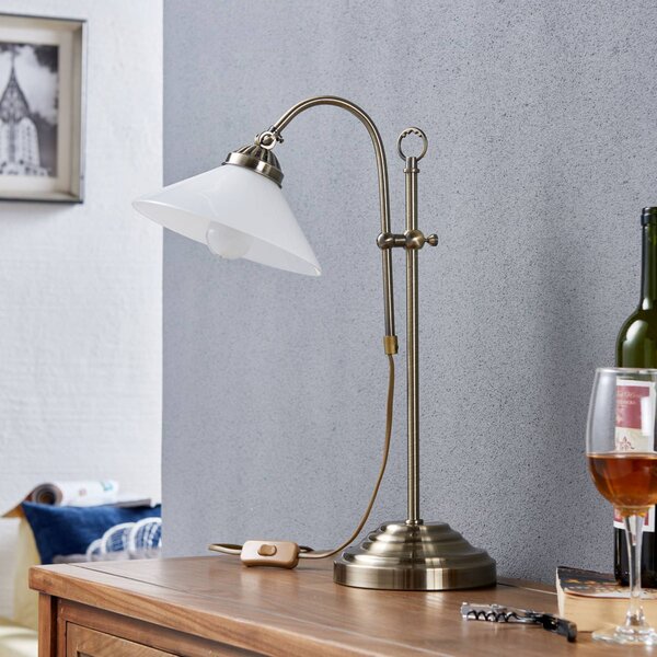 Lindby Stolní lampa Otis, starožitná mosaz, sklo, 60 cm, E14, Chodba, kov, Starožitný