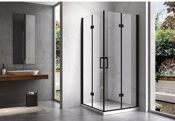 BPS-koupelny Obdélníkový sprchový kout HYD-OK12A 90x80 chrom/transparent + vanička HYD-OSV-ST03E černá