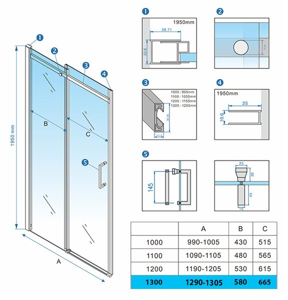 BPS-koupelny Posuvné sprchové dveře HYD-PD09D 130 bílá/transparent pro instalaci do niky - bez vaničky