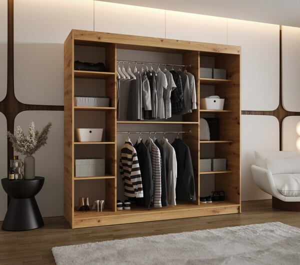Šatní skříň 200 cm BEREN se zrcadlem - dub artisan