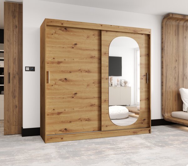 Šatní skříň 200 cm BEREN se zrcadlem - dub artisan