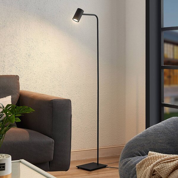 Lindby stojací lampa Sanad, výška 140 cm, černá, kov, GU10, Černá, Obývací pokoj / jídelna, kov, Moderní