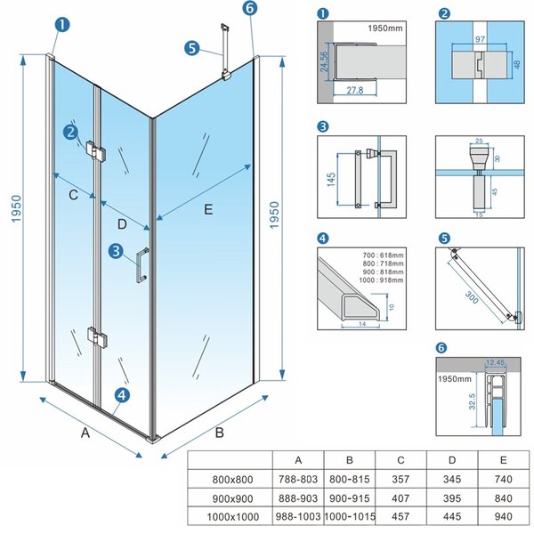 BPS-koupelny Čtvercový sprchový kout HYD-SK20B 80x80 černá/transparent - bez vaničky