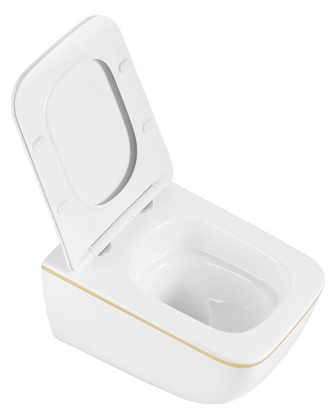 BPS-koupelny Závěsná WC mísa se SoftClose sedátkem HYD-6778, bílá/zlatý lem