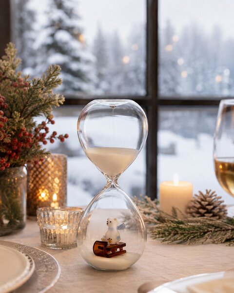 Ichendorf Milano designové stolní hodiny Snow Games Bear And Bobsleigh Hourglass