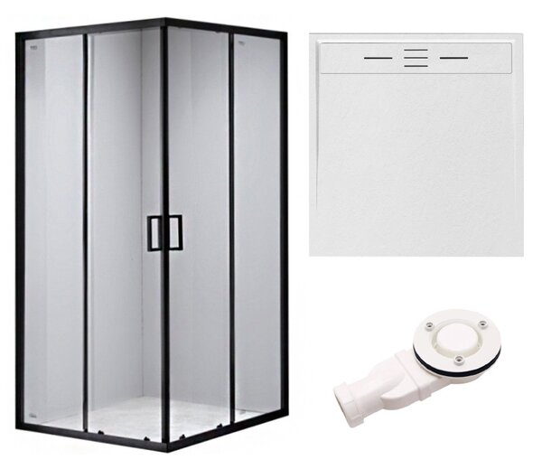 BPS-koupelny Čtvercový sprchový kout HYD-SK30B 90x90 černá/transparent + vanička HYD-SSV-DEKO bílá