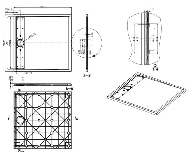 BPS-koupelny Čtvercový sprchový kout HYD-SK30B 90x90 černá/transparent + vanička HYD-SSV-DEKO bílá