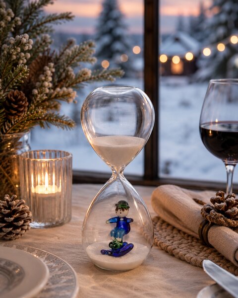 Ichendorf Milano designové stolní hodiny Snow Games Kid And Skiing Hourglass