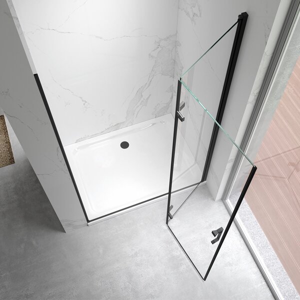 BPS-koupelny Zalamovací otočné sprchové dveře HYD-SD-21B 80 černá/transparent pro instalaci do niky - bez vaničky