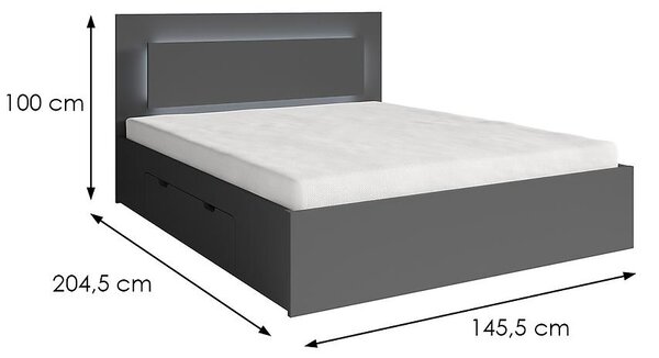 Manželská postel se šuplíky 140x200 DUITAMA - grafitová + LED osvětlení ZDARMA