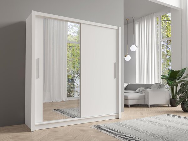 Vysoká šatní skříň 155 cm se zrcadlem ARMENIA - bílá