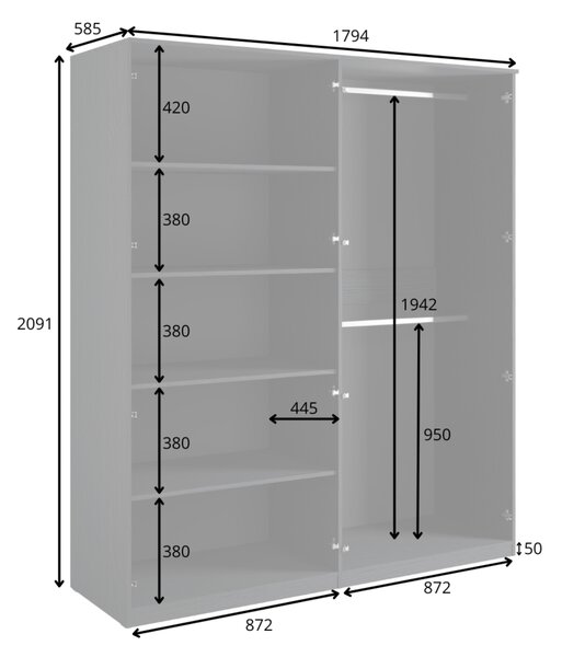 Vysoká šatní skříň 180 cm MOSQURA - černá grafitová